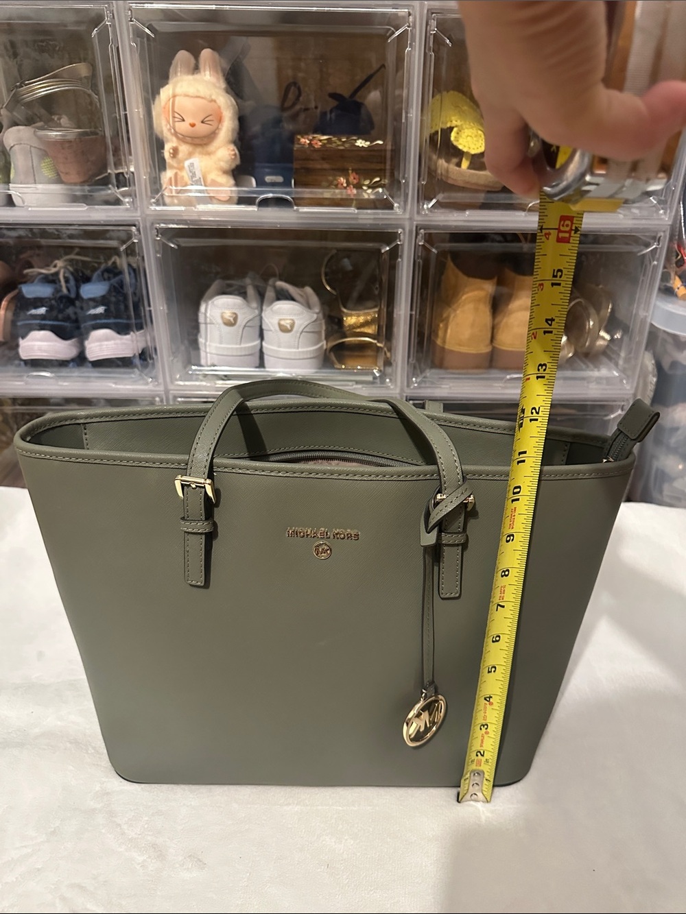 Michael Kors Olive Saffiano Leather Tote with Gold Accents - Picture 2 of 16